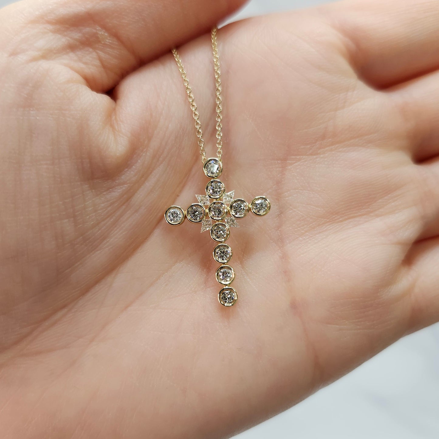 14K Gold Kite Shape Diamond Cross / Lab Diamond Necklace Diamond Cross Pendent / Anniversary Gift