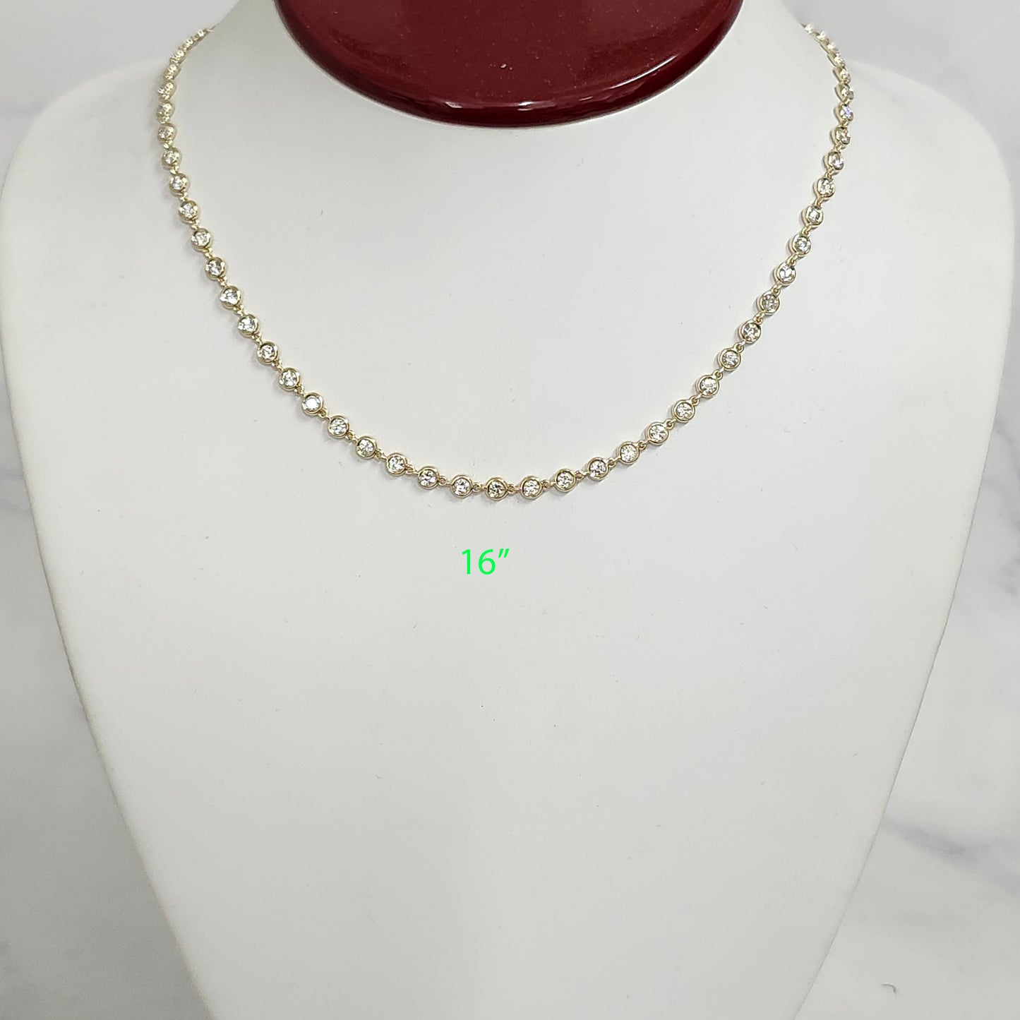 Lab-Diamond Bezel setting Tennis Necklace / Full Round Diamond Bezel 14K gold Tennis Necklace/ Anniversary gift