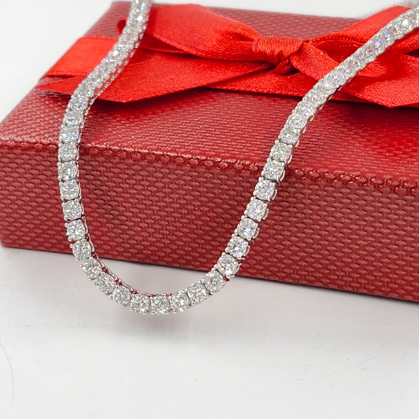 Lab Diamond Four Prong Tennis Necklace / 14k Gold Round Diamond Tennis Necklace / Anniversary Gift
