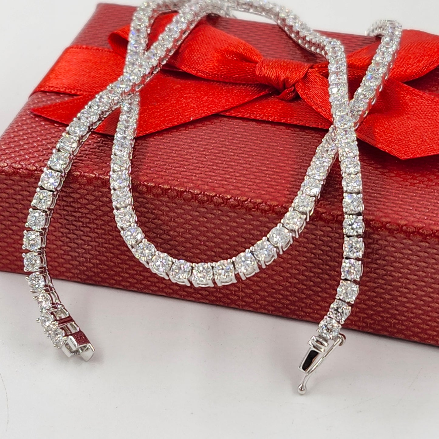 Lab Diamond Four Prong Tennis Necklace / 14k Gold Round Diamond Tennis Necklace / Anniversary Gift