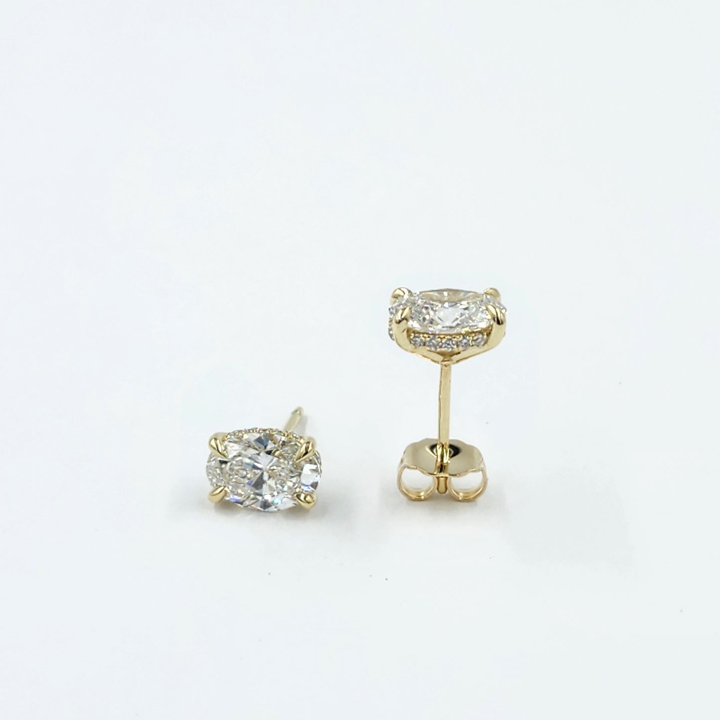 Lab Grown Diamond Oval Stud Earrings: 14k Gold, Hidden Halo, Wedding Jewelry - Anniversary gift