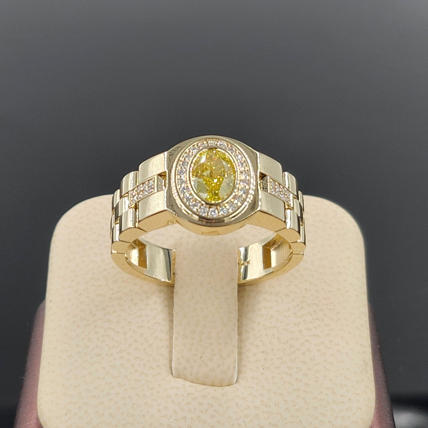 Lab Grown Oval Yellow Diamond Men's Ring/14K gold Oval Lab Grown Diamond Wedding Ring/  Men's Diamond Ring/Anniversary gift