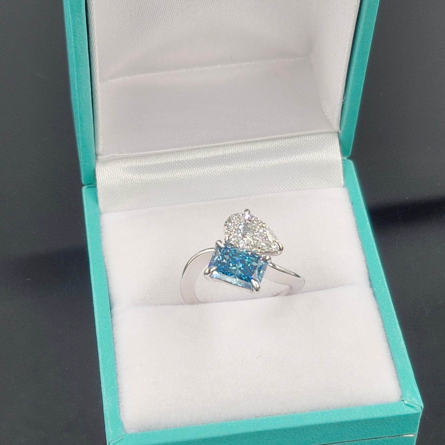Lab Grown Pear, Radiant Cut Diamond  Ring/Two Stones Diamond Ring/Certified Diamond Ring/Unique Anniversary Ring/Anniversary gift