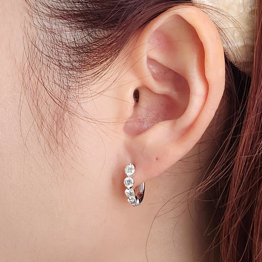 Lab Diamond Hoop Earrings: 14K,18K gold Single Prong Diamond 1.5ct Hoop Earring - Anniversary gift