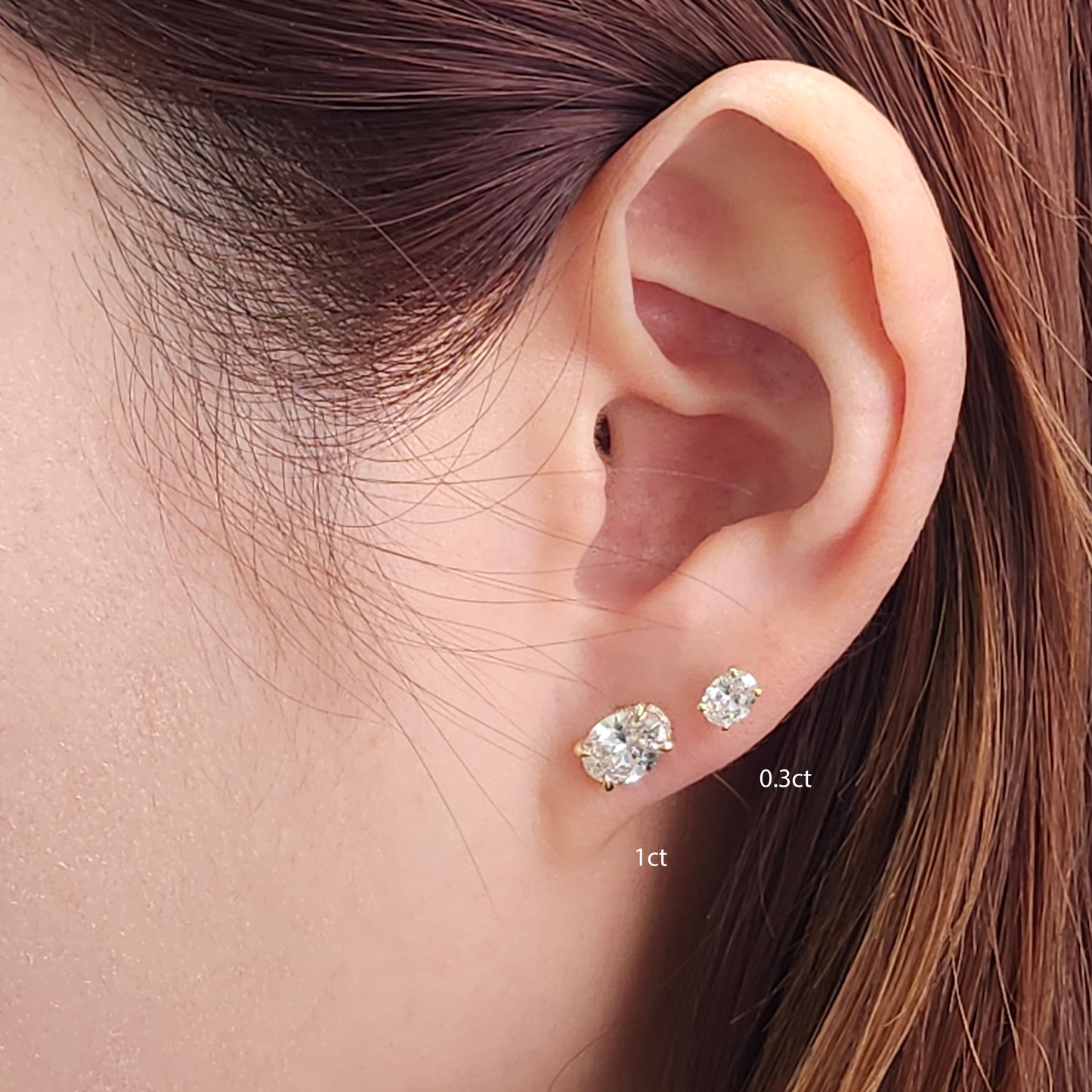 Lab Grown Diamond Oval Stud Earrings: 14k Gold, Hidden Halo, Wedding Jewelry - Anniversary gift