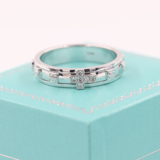 14K Gold Diamond Rosary Ring: Men Delicate Christian Band, Non-Spinning