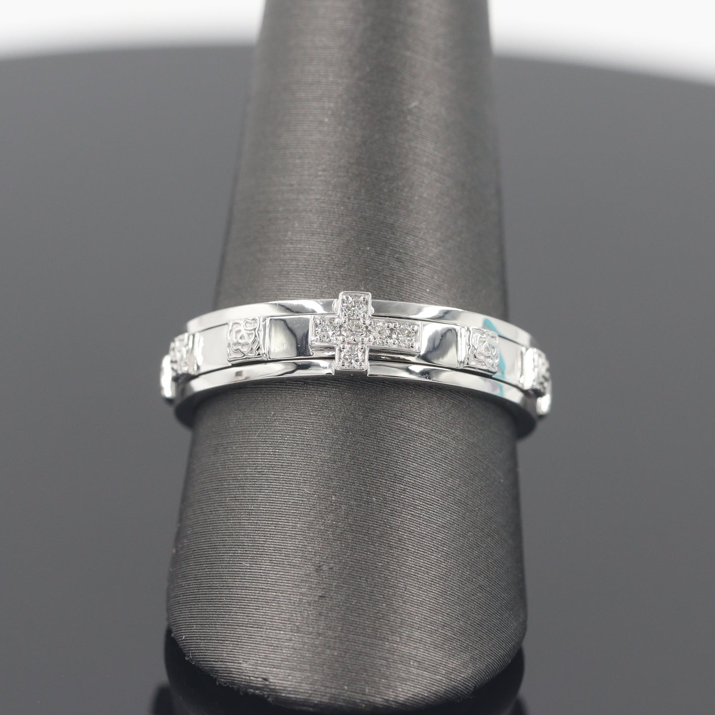 14K Gold Diamond Rosary Ring: Men Delicate Christian Band, Non-Spinning