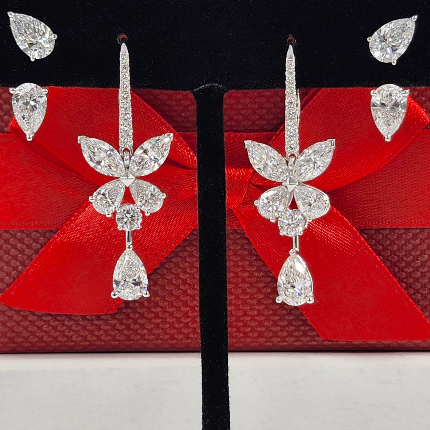 Multi Lab Diamonds Drop earrings (Pair) - 14K gold Lab-Diamonds Luxury Earrings / Anniversary Gift
