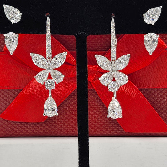 Multi Lab Diamonds Drop earrings (Pair) - 14K gold Lab-Diamonds Luxury Earrings / Anniversary Gift