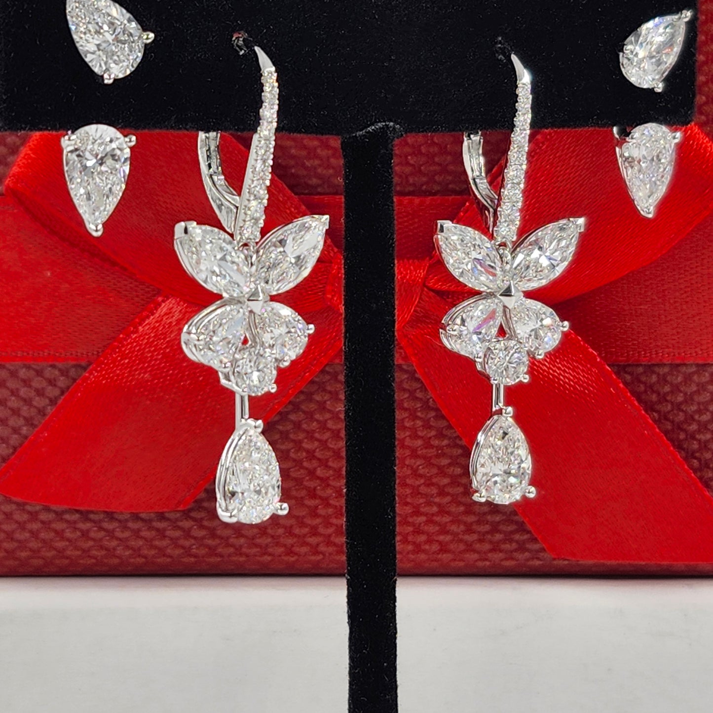 Multi Lab Diamonds Drop earrings (Pair) - 14K gold Lab-Diamonds Luxury Earrings / Anniversary Gift