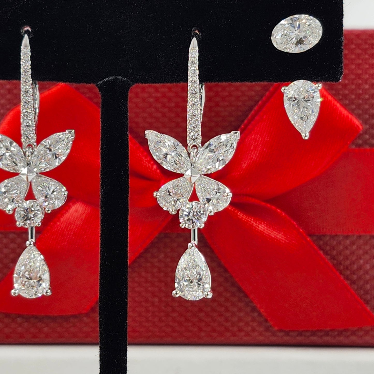 Multi Lab Diamonds Drop earrings (Pair) - 14K gold Lab-Diamonds Luxury Earrings / Anniversary Gift