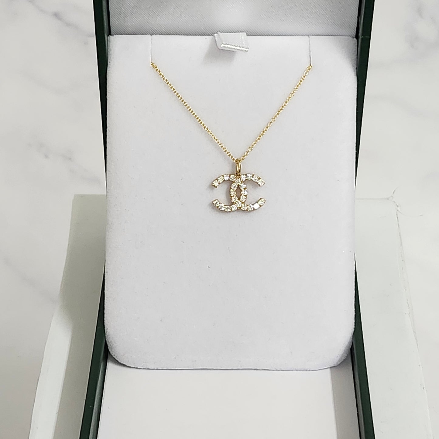 Natural Diamond CC Pendant / 14K , 18K Gold  Diamond Necklace / Elegant Fashion Accessory / Anniversary Gift