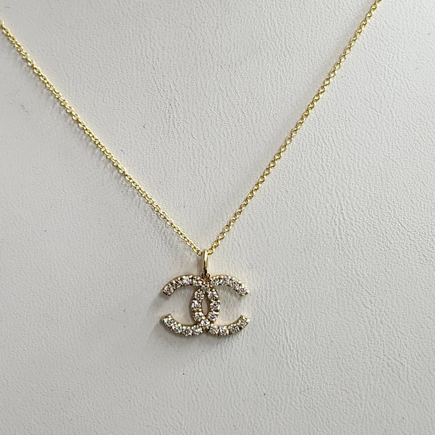 Natural Diamond CC Pendant / 14K , 18K Gold  Diamond Necklace / Elegant Fashion Accessory / Anniversary Gift