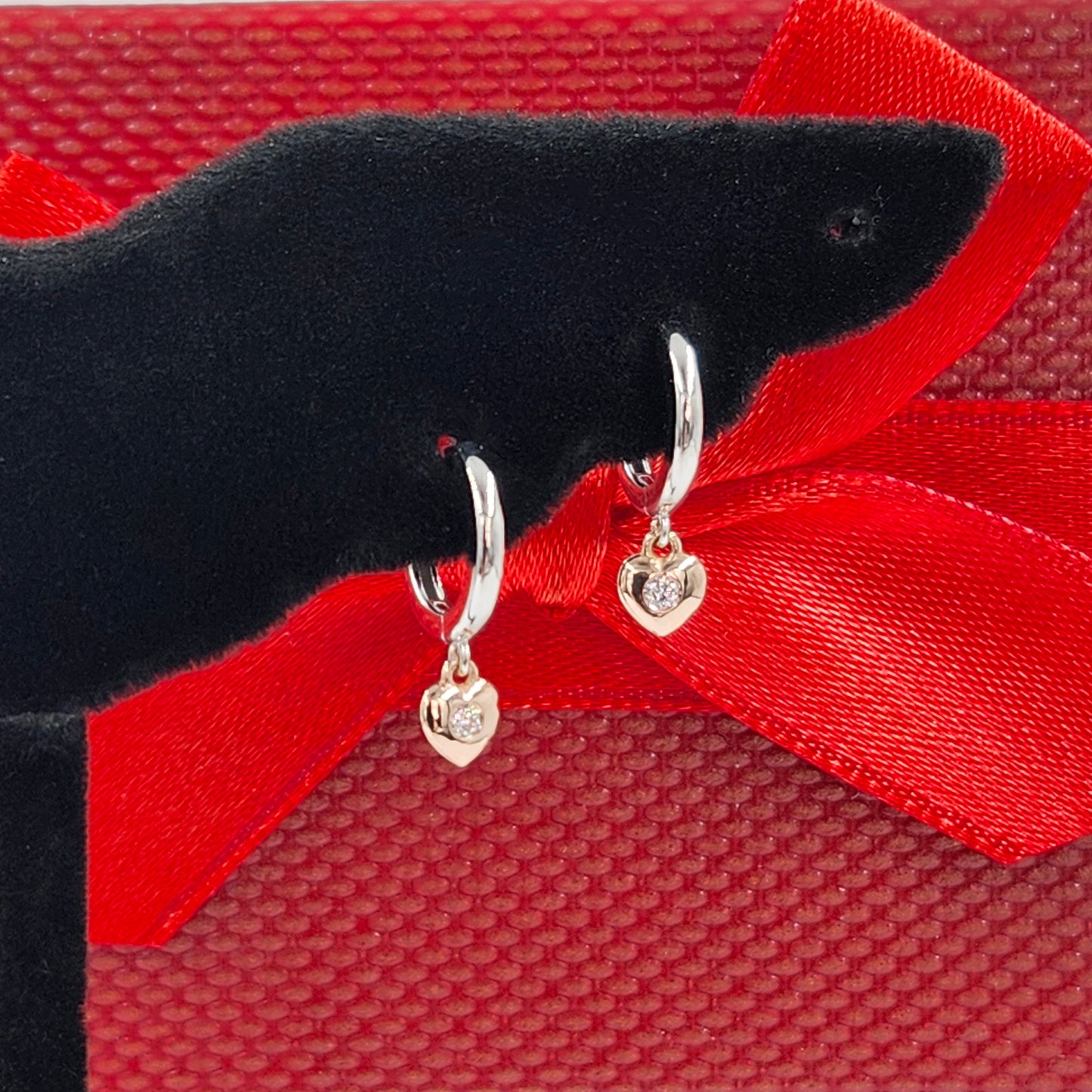 Natural Diamond Small Heart Charm with Gold Hoop Earring/14K gold Diameter 9.9mm Hoop Earring/Hoop Dangle Earrings/Anniversary gift