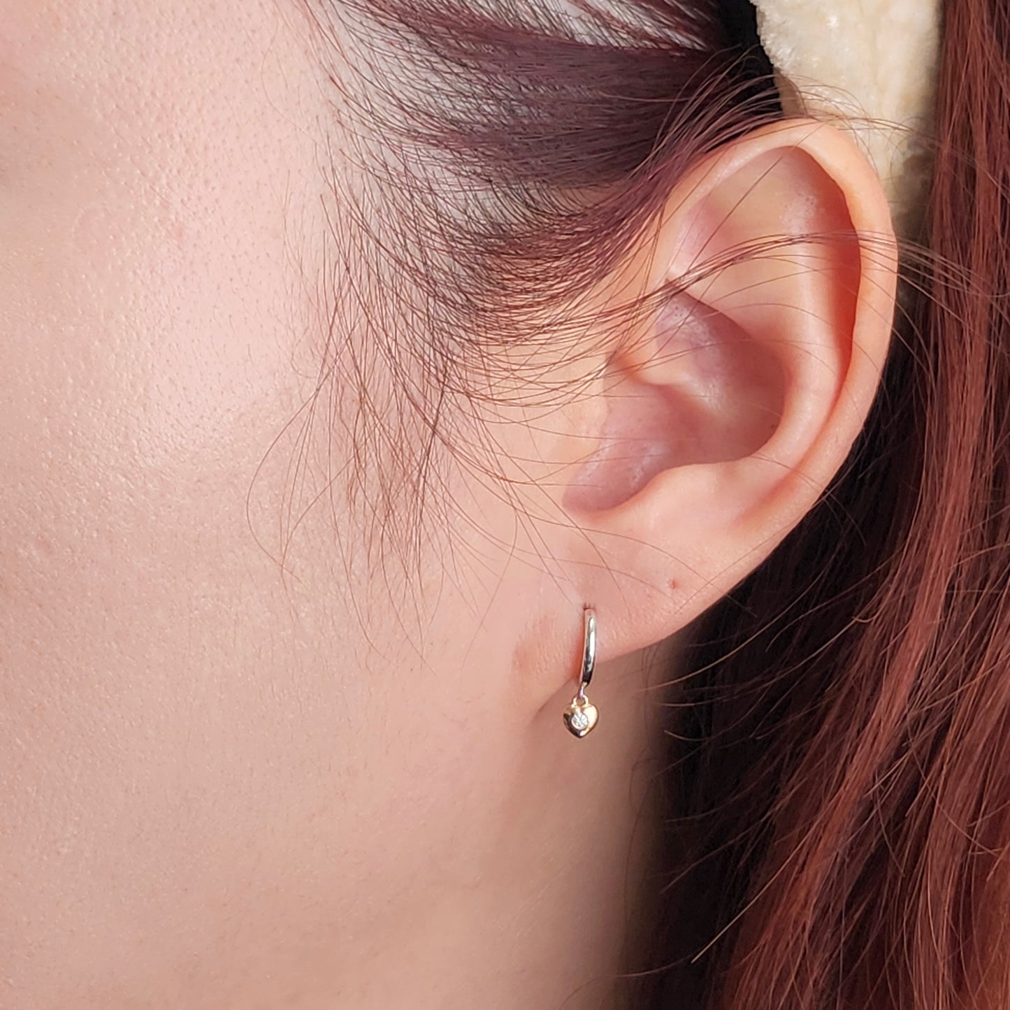 Natural Diamond Small Heart Charm with Gold Hoop Earring/14K gold Diameter 9.9mm Hoop Earring/Hoop Dangle Earrings/Anniversary gift