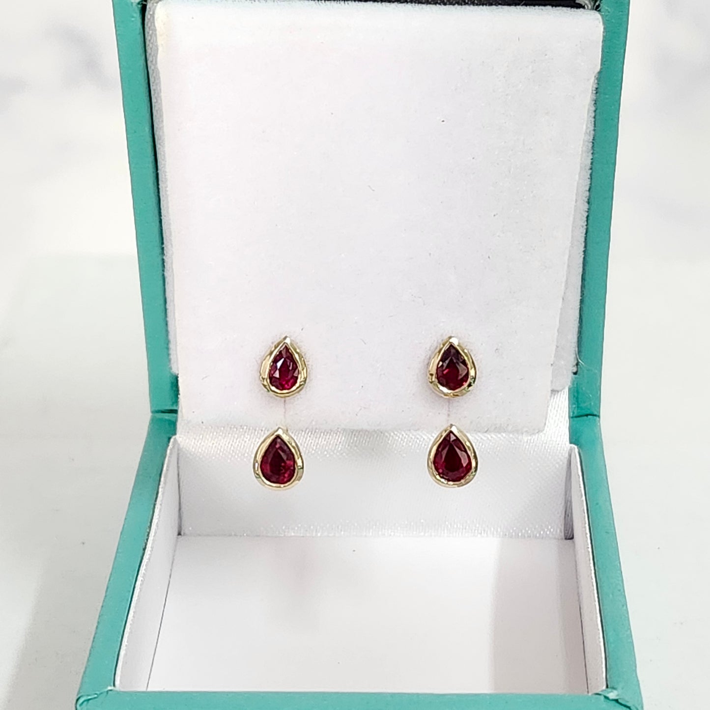 Natural Ruby Bezel Set Stud & Jackets Earrings/14K gold Total 1ct pear Ruby Stud and Jacket Earrings/Single or Pair Earring/anniversary gift