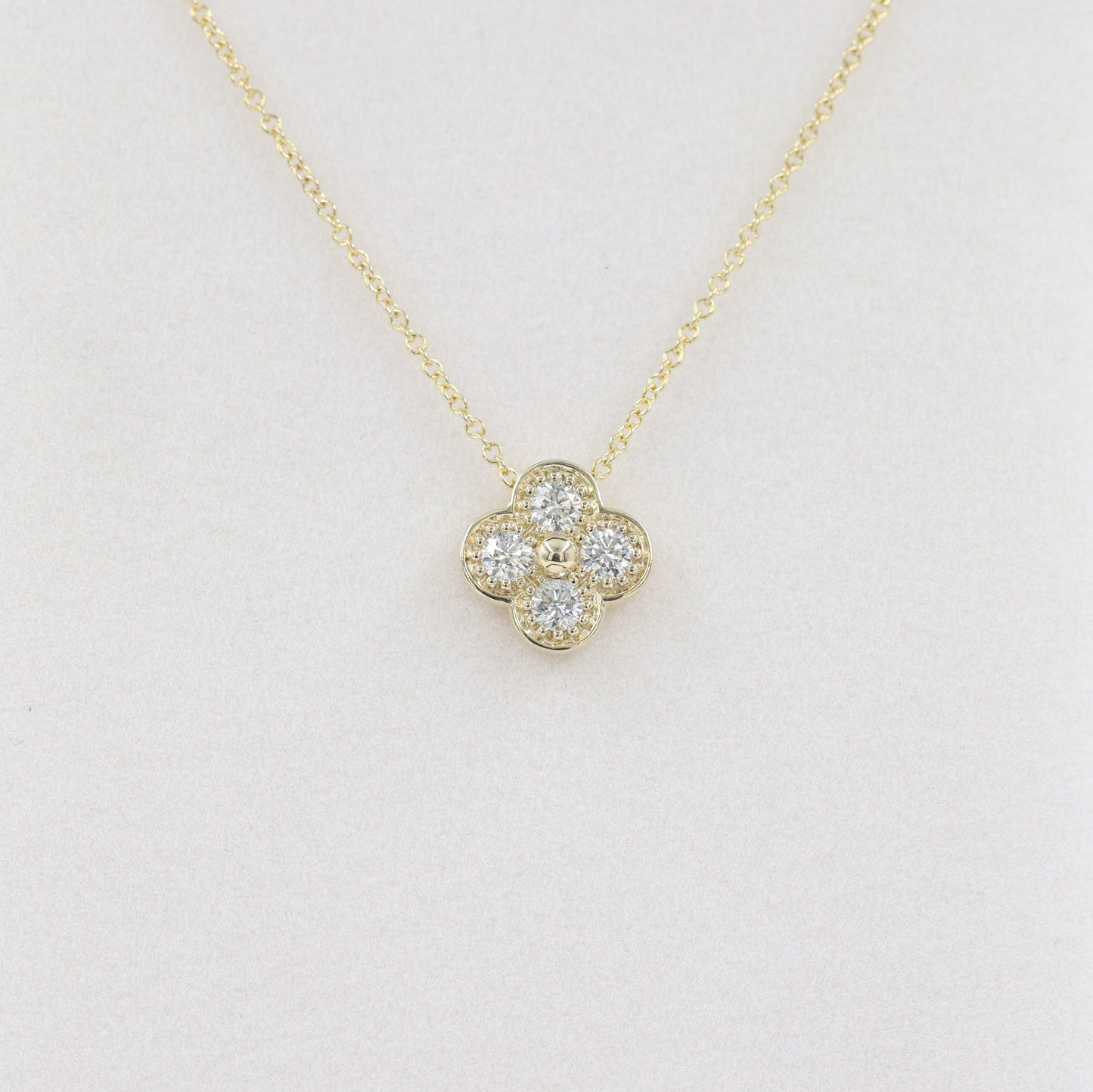 Natural Diamond Clover Pendant/Small Clover Charm Necklace/Diamond Necklace/Solid 14K and 18K Gold/Diamond Cluster Necklace/Anniversary Gift