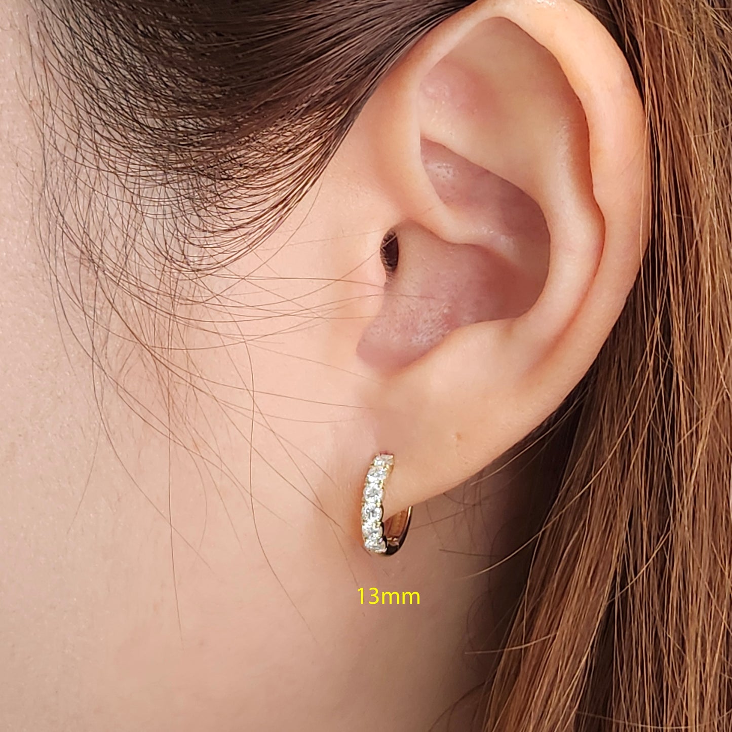 Natural Diamond Diameter 13mm Earrings/ Diamond Hoop Earring/ 14K,18K gold Natural Diamond Hoop Earrings/ Anniversary gift/Gift for her
