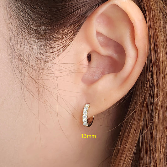 Natural Diamond Diameter 13mm Earrings/ Diamond Hoop Earring/ 14K,18K gold Natural Diamond Hoop Earrings/ Anniversary gift/Gift for her