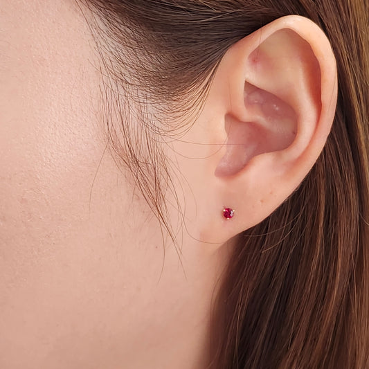 Natural Ruby Stud Earrings/Three Prong Set Round Ruby 0.1ct Stud Earrings/Single or Pair Ruby Stud Earrings/Gifts for her/Anniversary gift