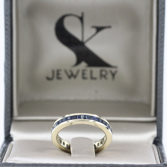 Natural blue sapphire Band/Princess Cut blue sapphire Anniversary Ring in 14k Gold / Full Eternity sapphire Ring /Stackable Band
