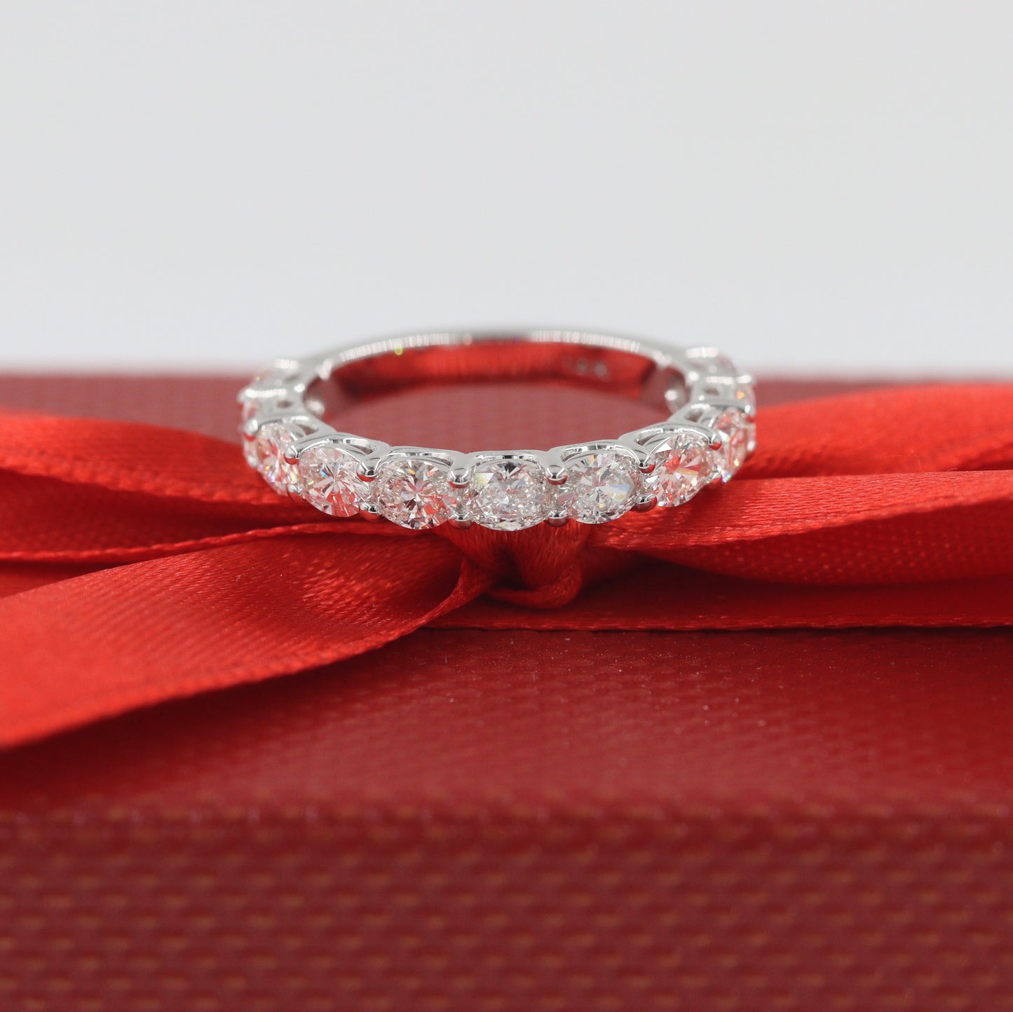 Oval Natural Diamond Half Eternity Band/Platinum,14K,18K gold 3/4 Eternity Diamond Wedding Ring/Stackable Oval Diamond Band/Anniversary gift