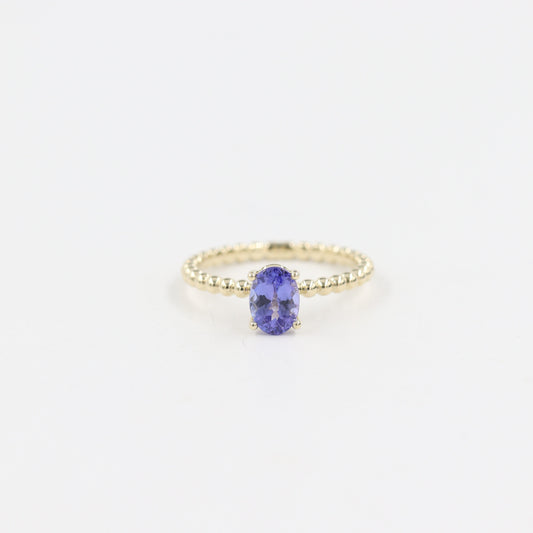 Oval Tanzanite Dainty Silhouette Bead Ring/14k Gold Wedding Ring/Promise Ring/Tanzanite Engagement Ring/Stackable Band/Anniversary Gift