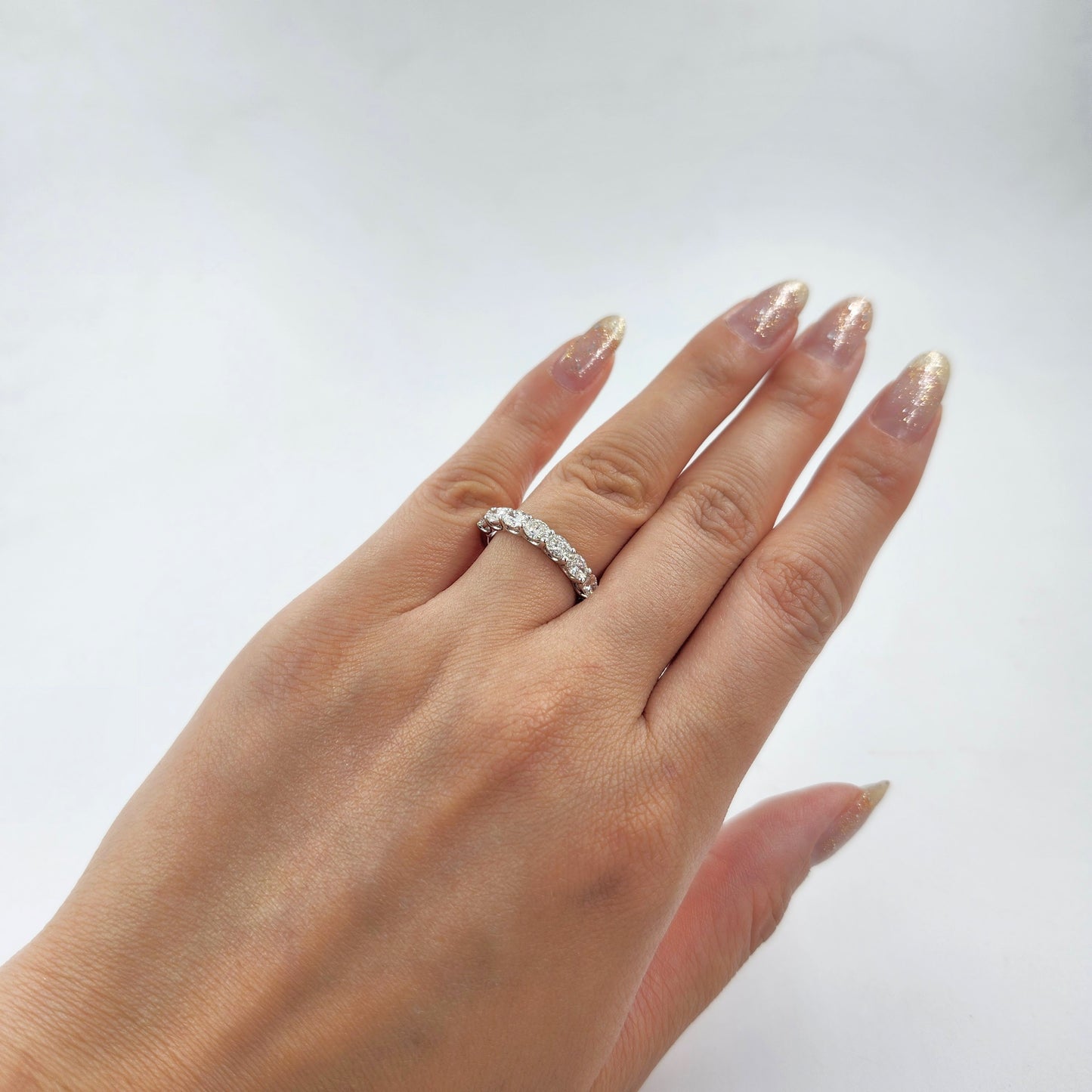 Oval Natural Diamond Half Eternity Band/Platinum,14K,18K gold 3/4 Eternity Diamond Wedding Ring/Stackable Oval Diamond Band/Anniversary gift