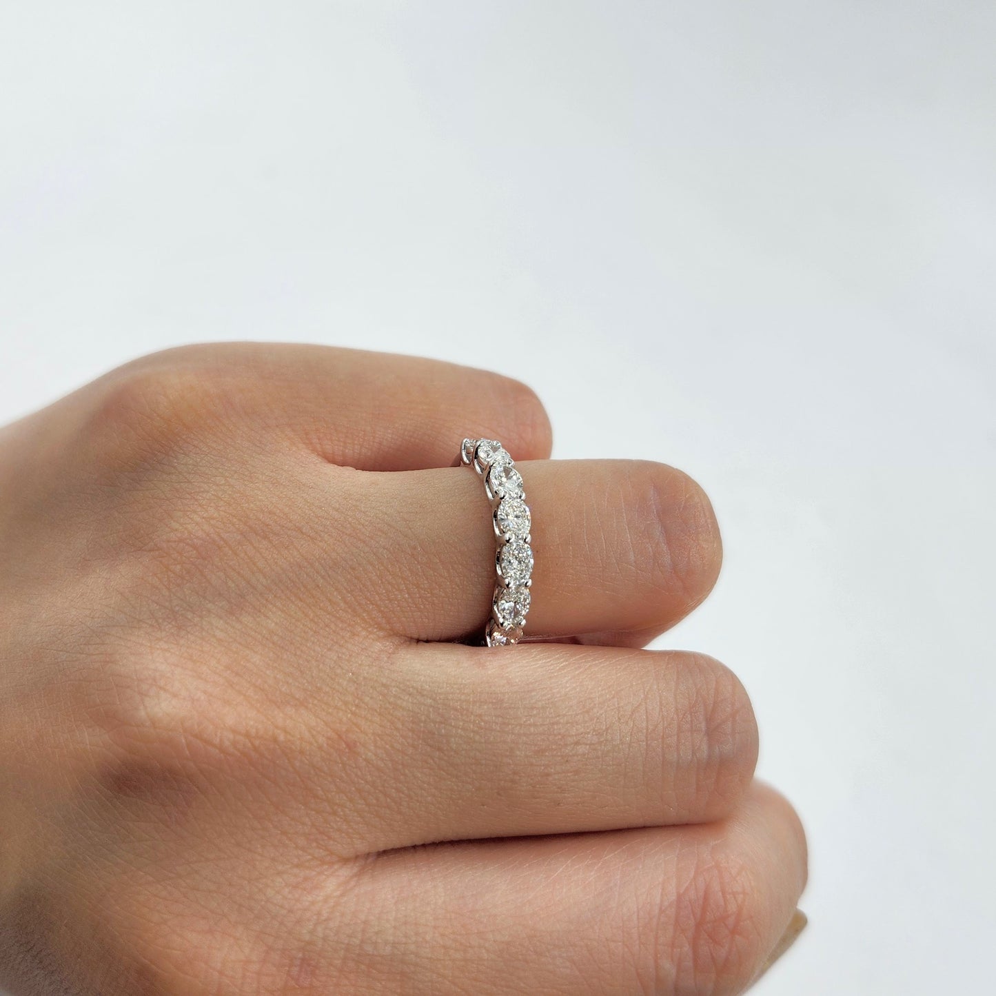 Oval Natural Diamond Half Eternity Band/Platinum,14K,18K gold 3/4 Eternity Diamond Wedding Ring/Stackable Oval Diamond Band/Anniversary gift
