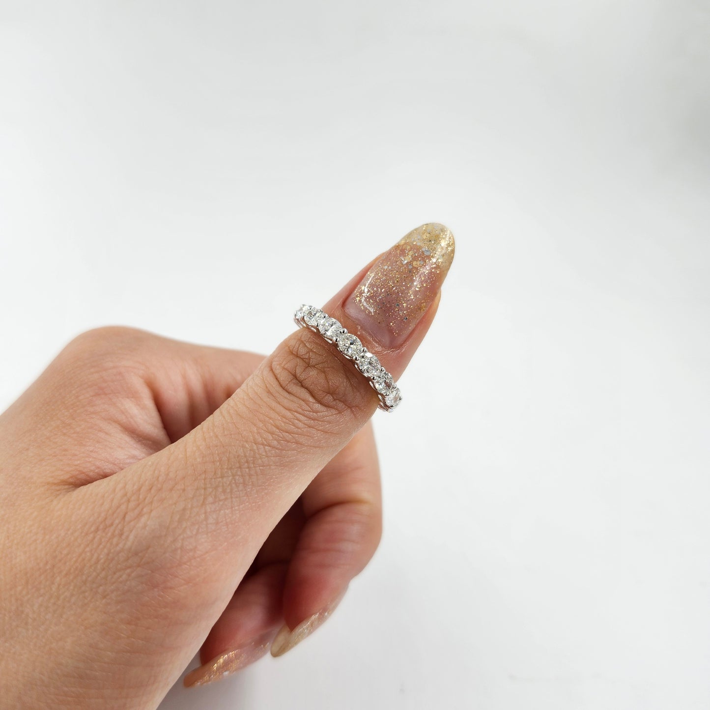 Oval Natural Diamond Half Eternity Band/Platinum,14K,18K gold 3/4 Eternity Diamond Wedding Ring/Stackable Oval Diamond Band/Anniversary gift