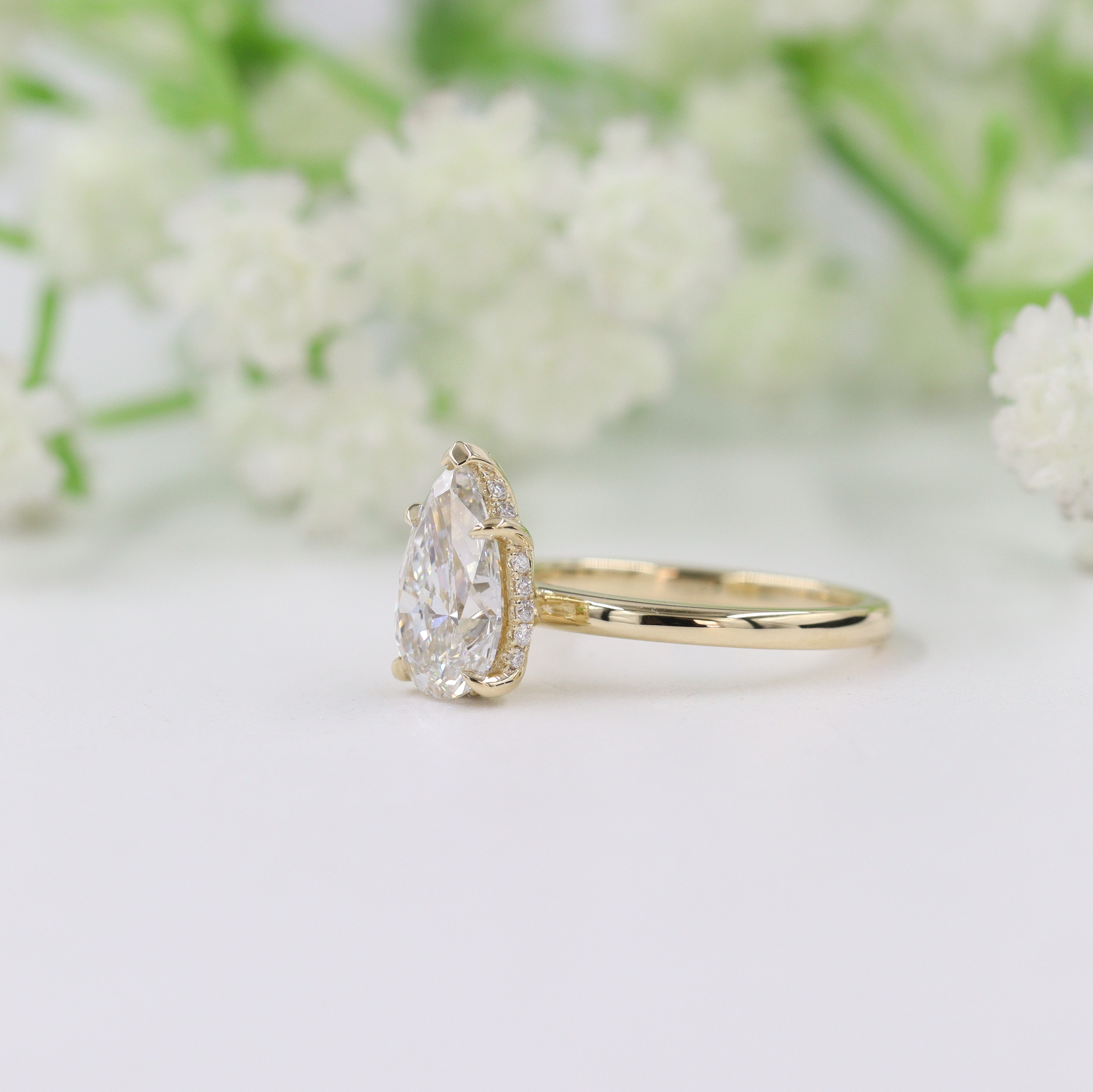 Three Diamond Asscher & Pear Engagement Ring | Berlinger Jewelry