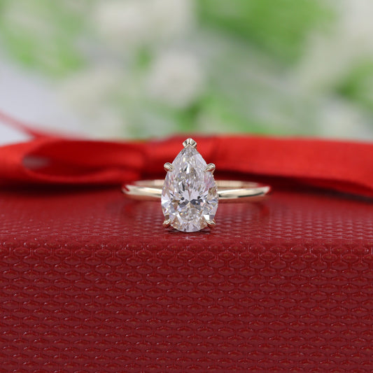 Pear Diamond Engagement Ring /Hidden Halo Band lGl Certified Amazing Brilliant Solitaire Ring/Pear Diamond Ring/Anniversary gift