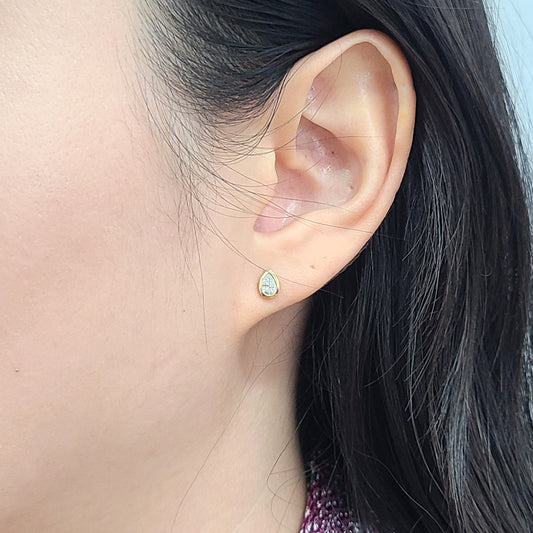 14K Gold Natural Diamond Stud Earrings: Pear Diamond Bezel Stud Earrings - Anniversary gift