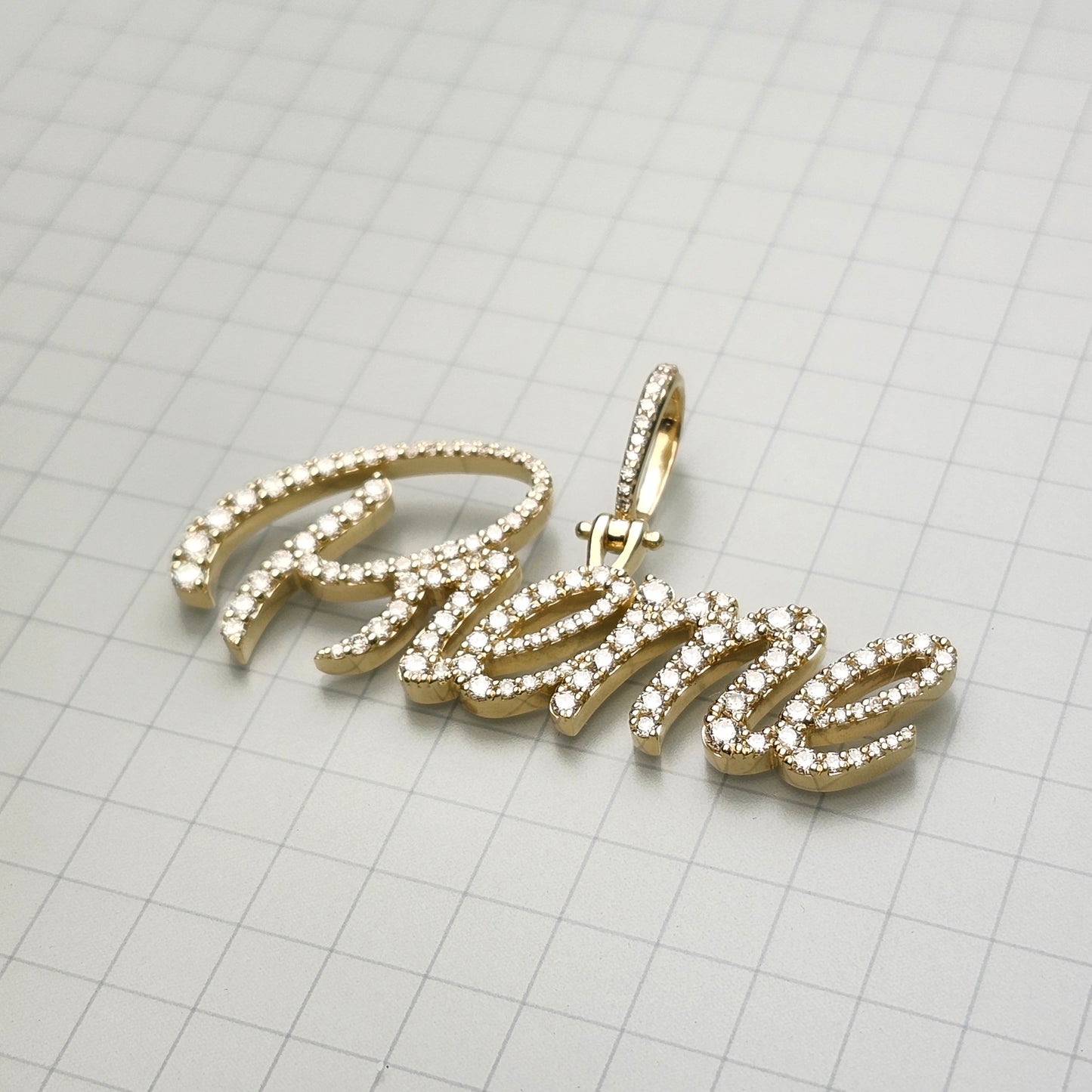 Handmade Natural Diamond Name Pendant Necklace: Custom 14K Gold Charm Pendant - Anniversary gift