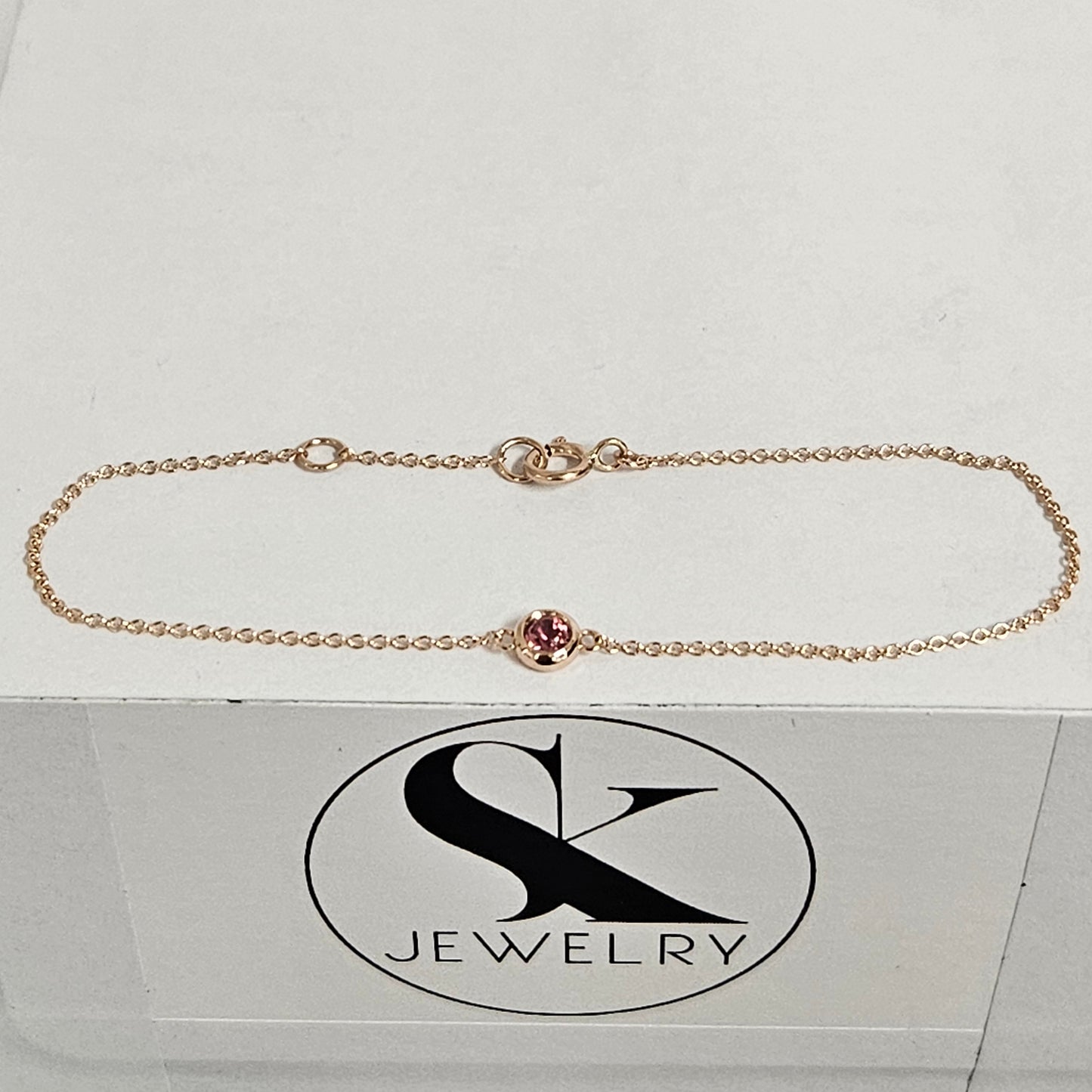 Pink Tourmaline Bezel Set Solitaire Bracelet/14K Gold Pink Tourmaline Bezel Set Bracelet/Dainty Gold Gemstone Bracelet/Anniversary gift