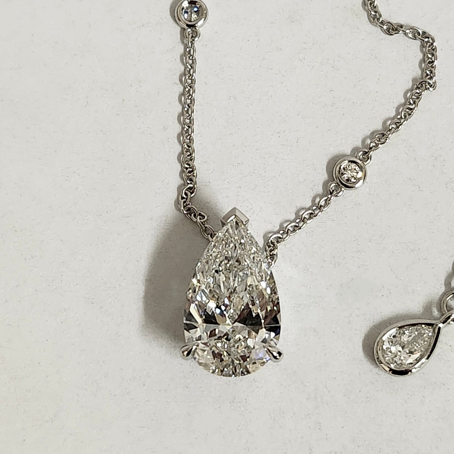 5ct Center Pear Lab Diamond Includes 8 bezel diamond yard station Pendant/5ct IGI Certificate Pear Diamond Platinum Pendant/Anniversary Gift