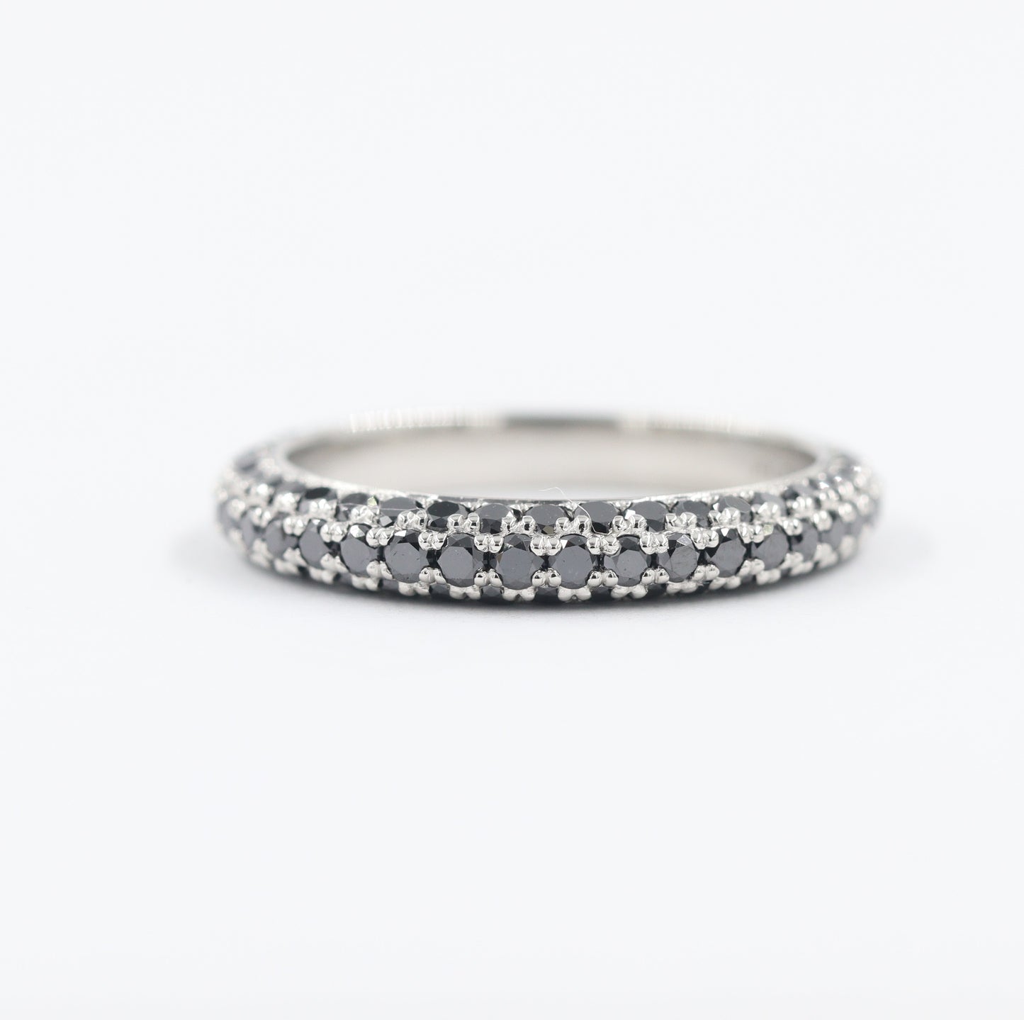 Platinum Natural Black Diamond 3Row Wedding Band: Handmade Stackable Anniversary Ring