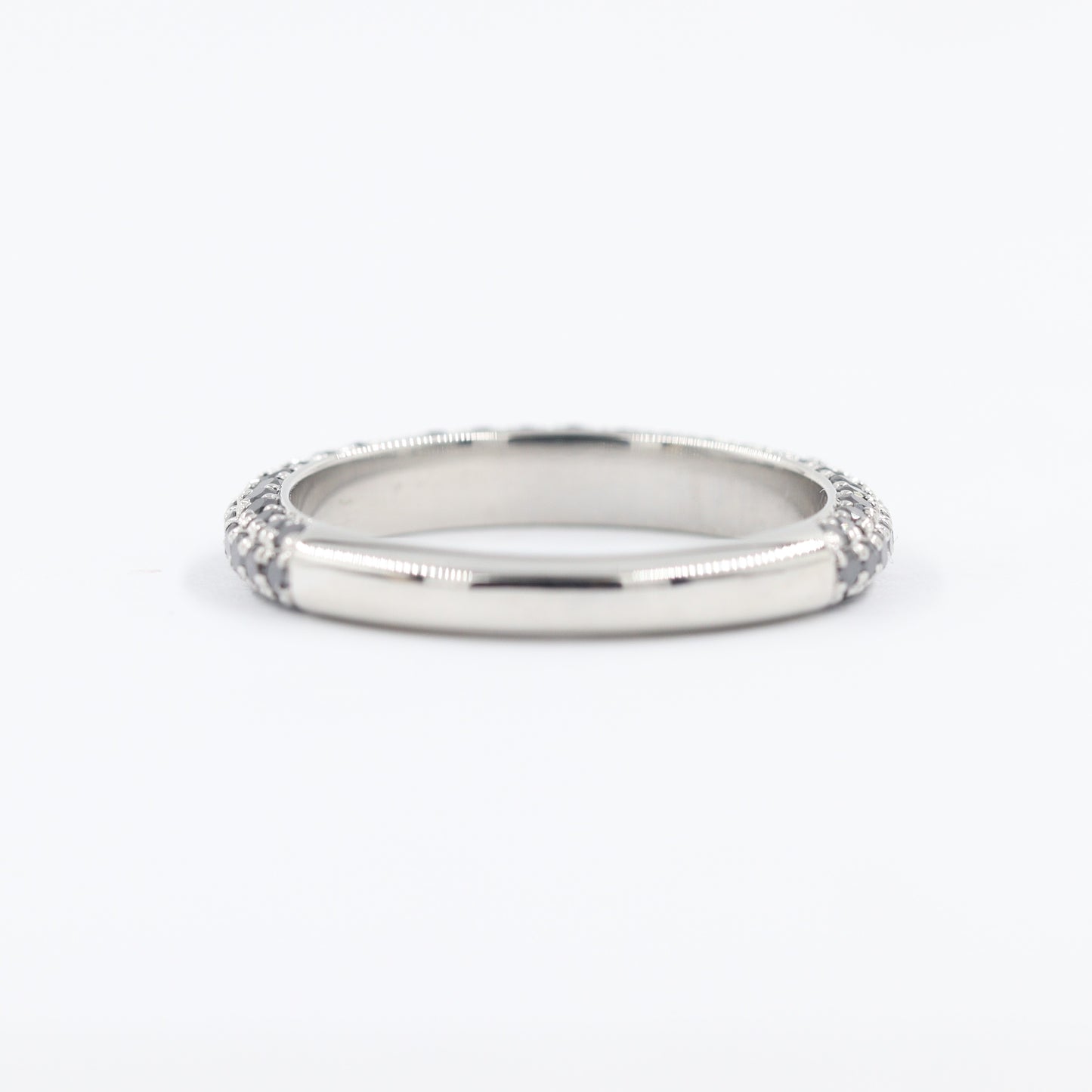 Platinum Natural Black Diamond 3Row Wedding Band: Handmade Stackable Anniversary Ring