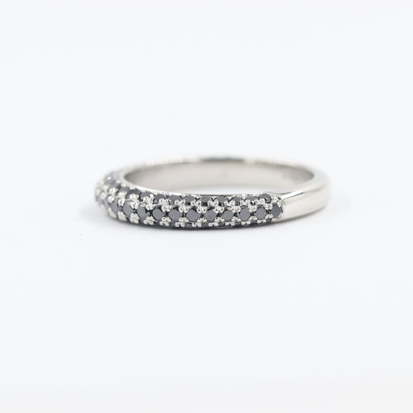 Platinum Natural Black Diamond 3Row Wedding Band: Handmade Stackable Anniversary Ring