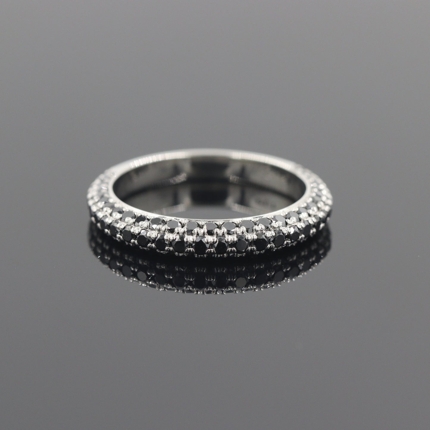 Platinum Natural Black Diamond 3Row Wedding Band: Handmade Stackable Anniversary Ring