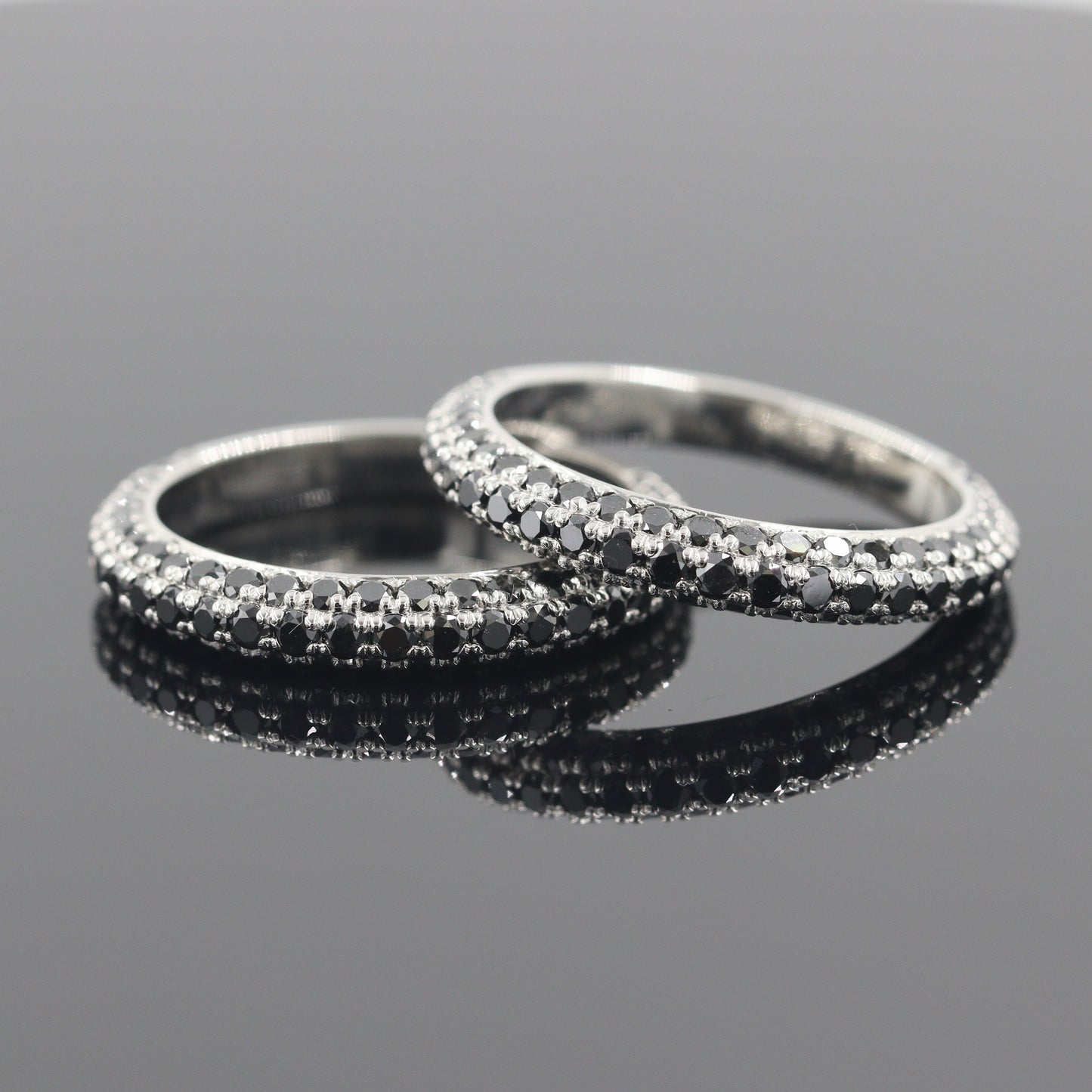 Platinum Natural Black Diamond 3Row Wedding Band: Handmade Stackable Anniversary Ring