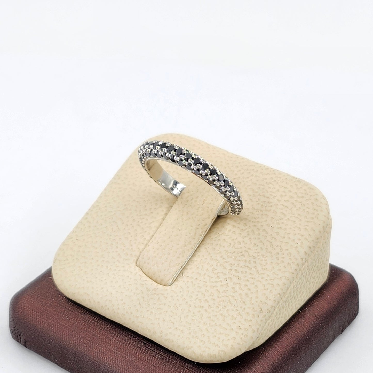 Platinum Natural Black Diamond 3Row Wedding Band: Handmade Stackable Anniversary Ring