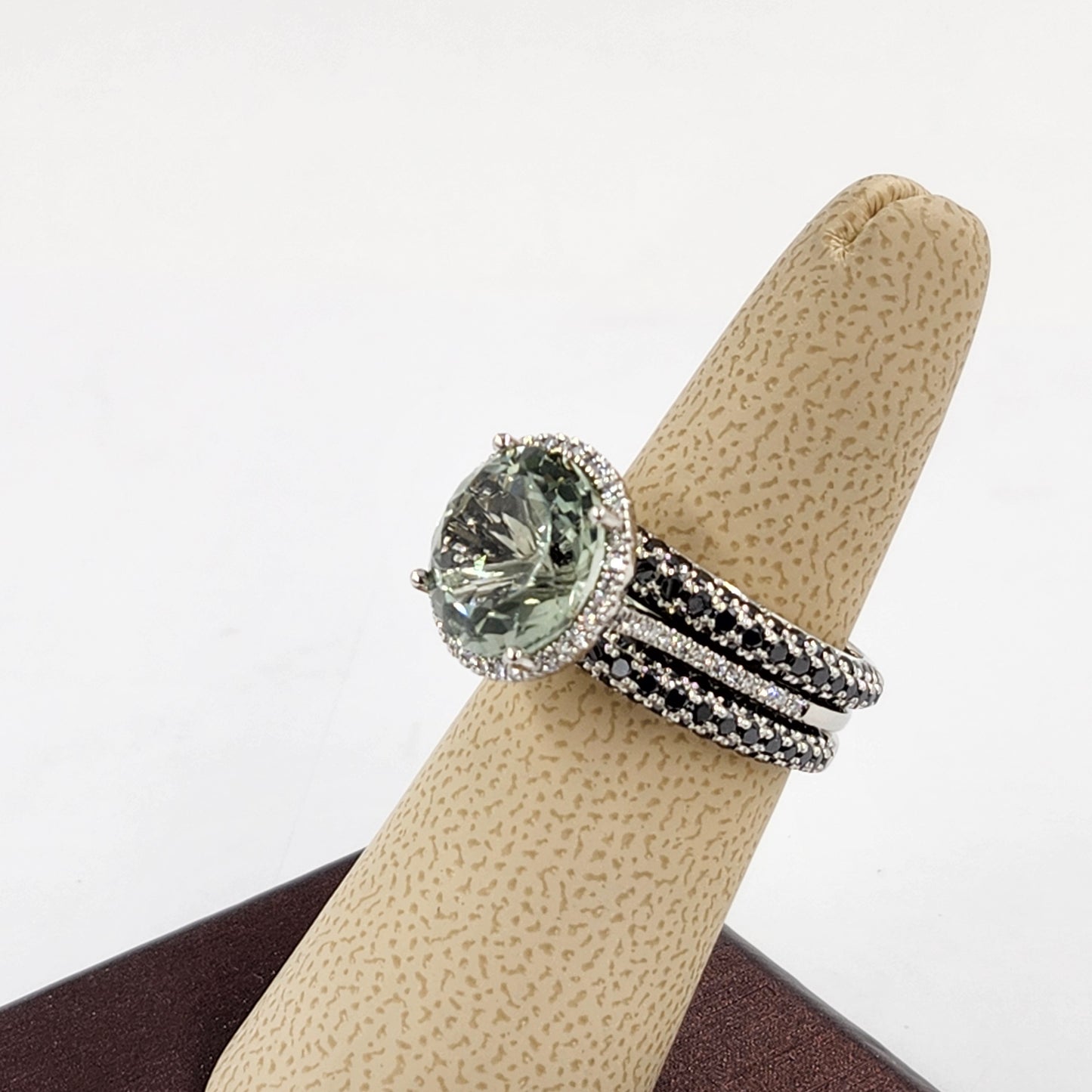 Platinum Natural Black Diamond 3Row Wedding Band: Handmade Stackable Anniversary Ring