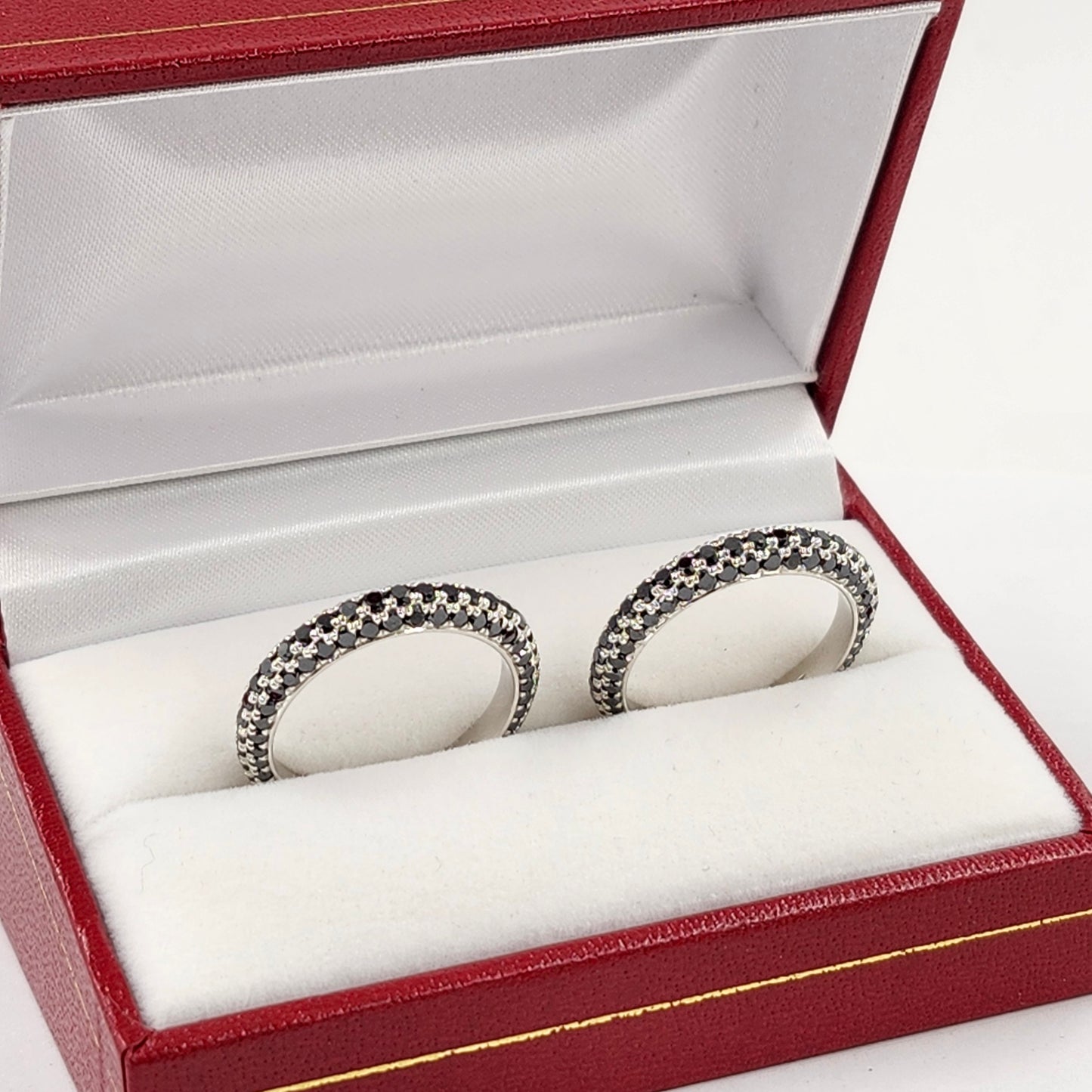 Platinum Natural Black Diamond 3Row Wedding Band: Handmade Stackable Anniversary Ring