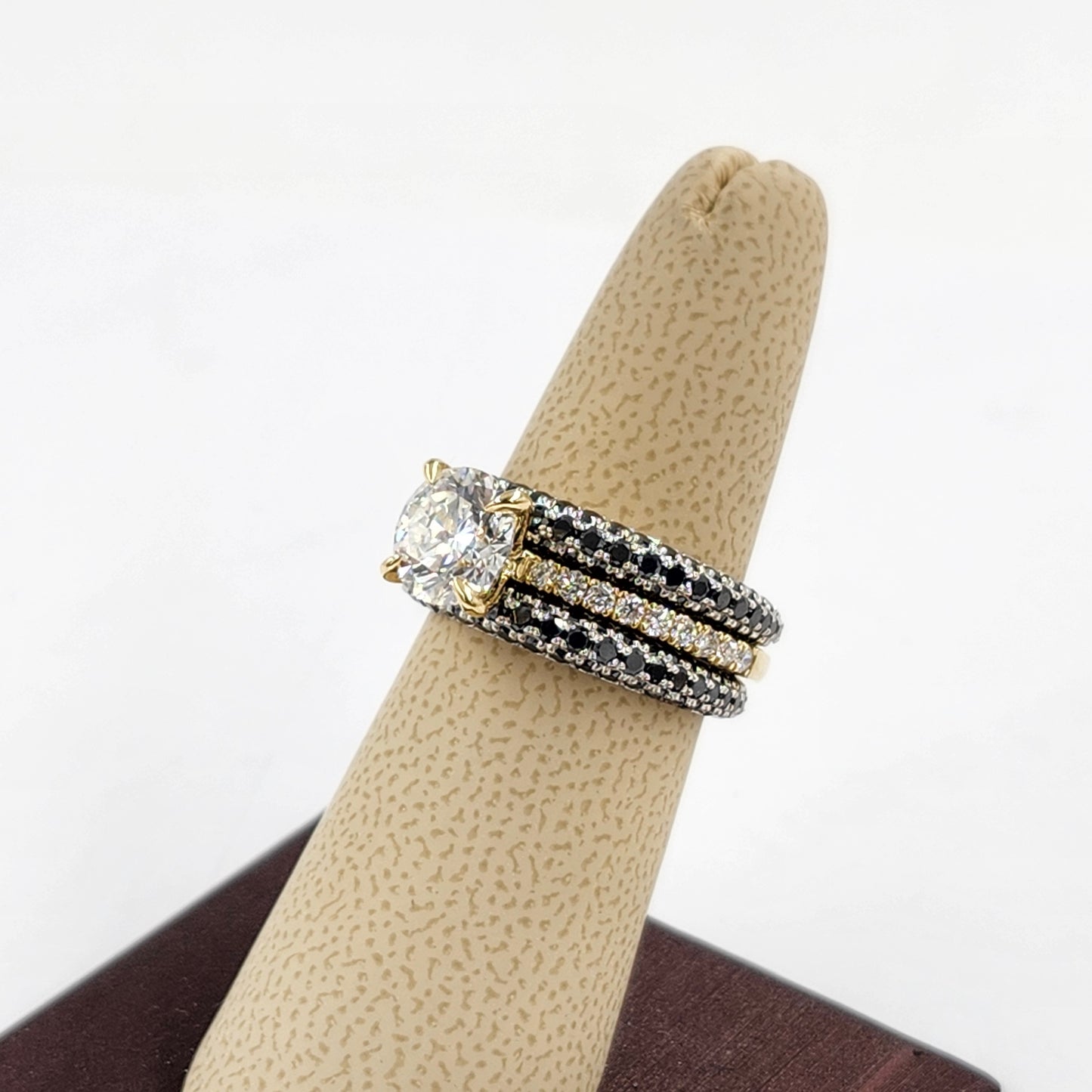 Platinum Natural Black Diamond 3Row Wedding Band: Handmade Stackable Anniversary Ring