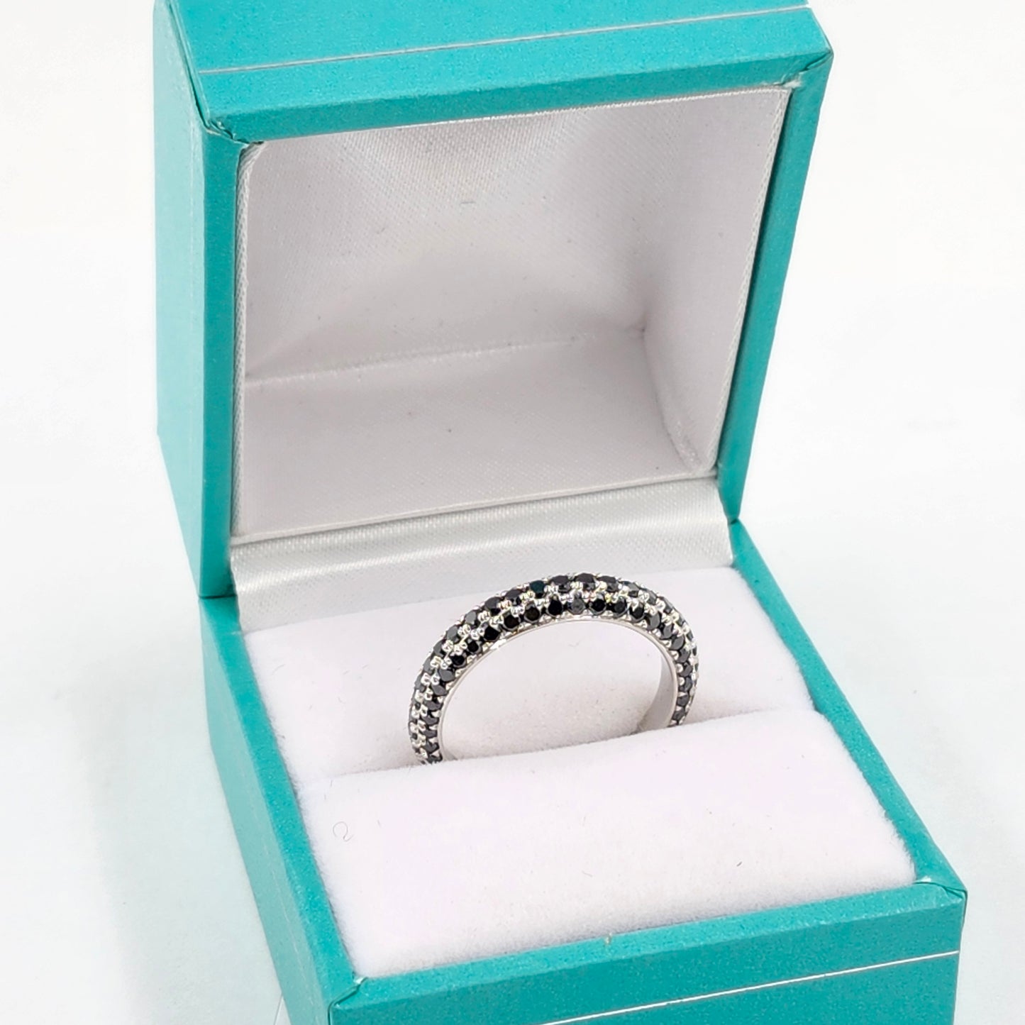 Platinum Natural Black Diamond 3Row Wedding Band: Handmade Stackable Anniversary Ring