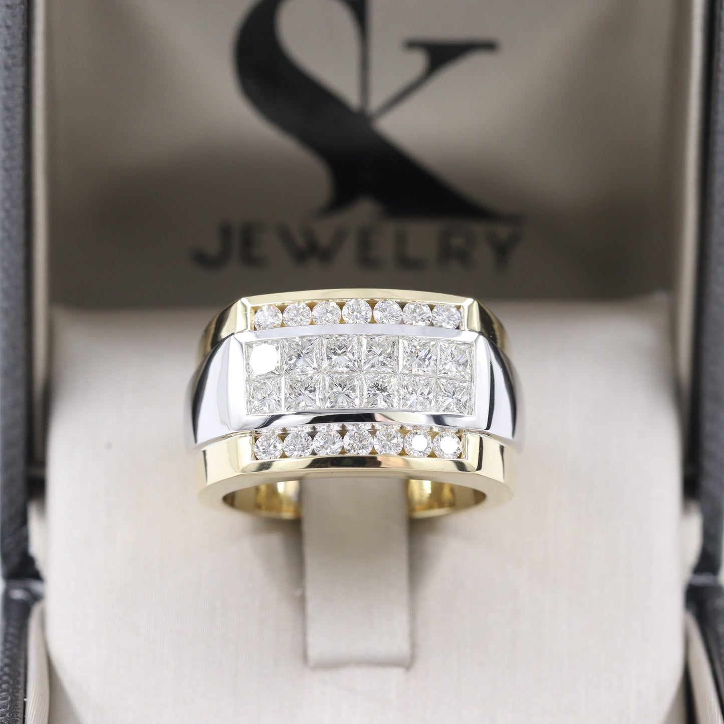 Princess Cut Diamond Invisible Set 2.75ct Men's Ring/Diamond Invisible Set Wedding Band/14K 18K gold Men's Diamond Ring/Anniversary gift
