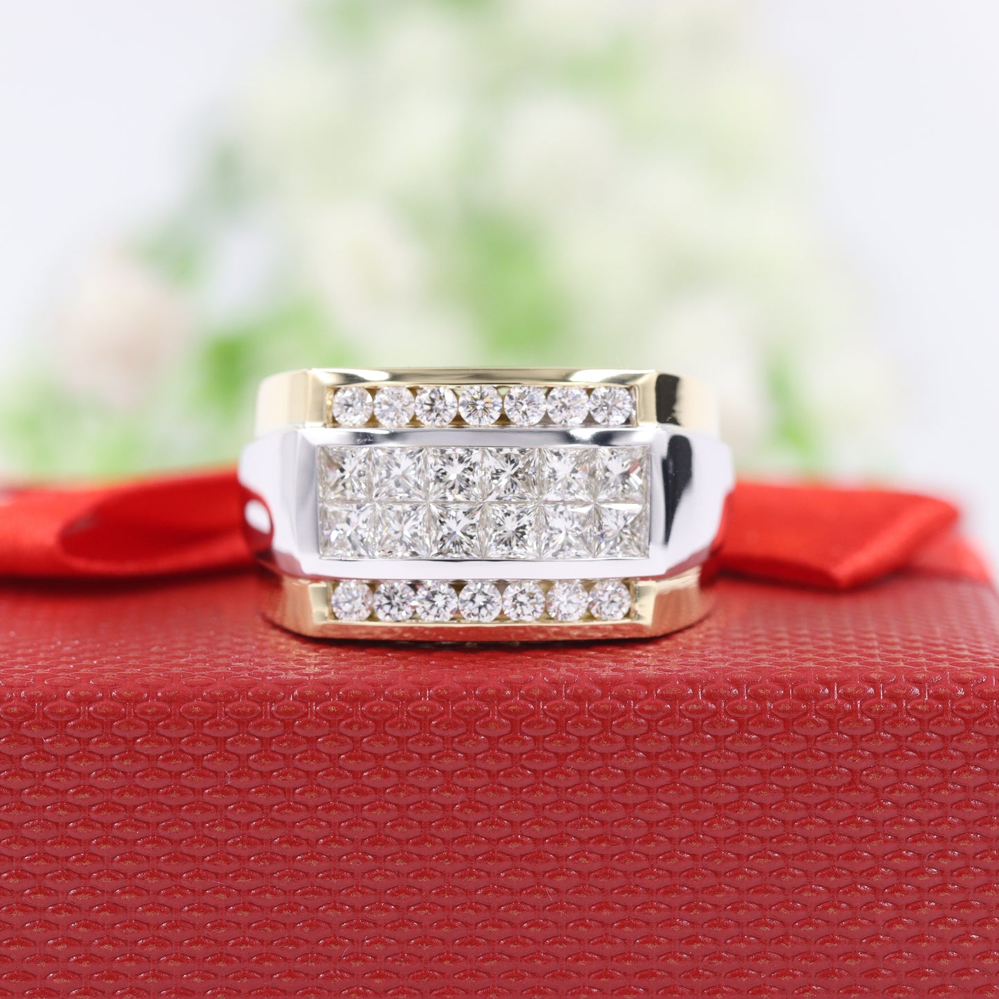 Princess Cut Diamond Invisible Set 2.75ct Men's Ring/Diamond Invisible Set Wedding Band/14K 18K gold Men's Diamond Ring/Anniversary gift