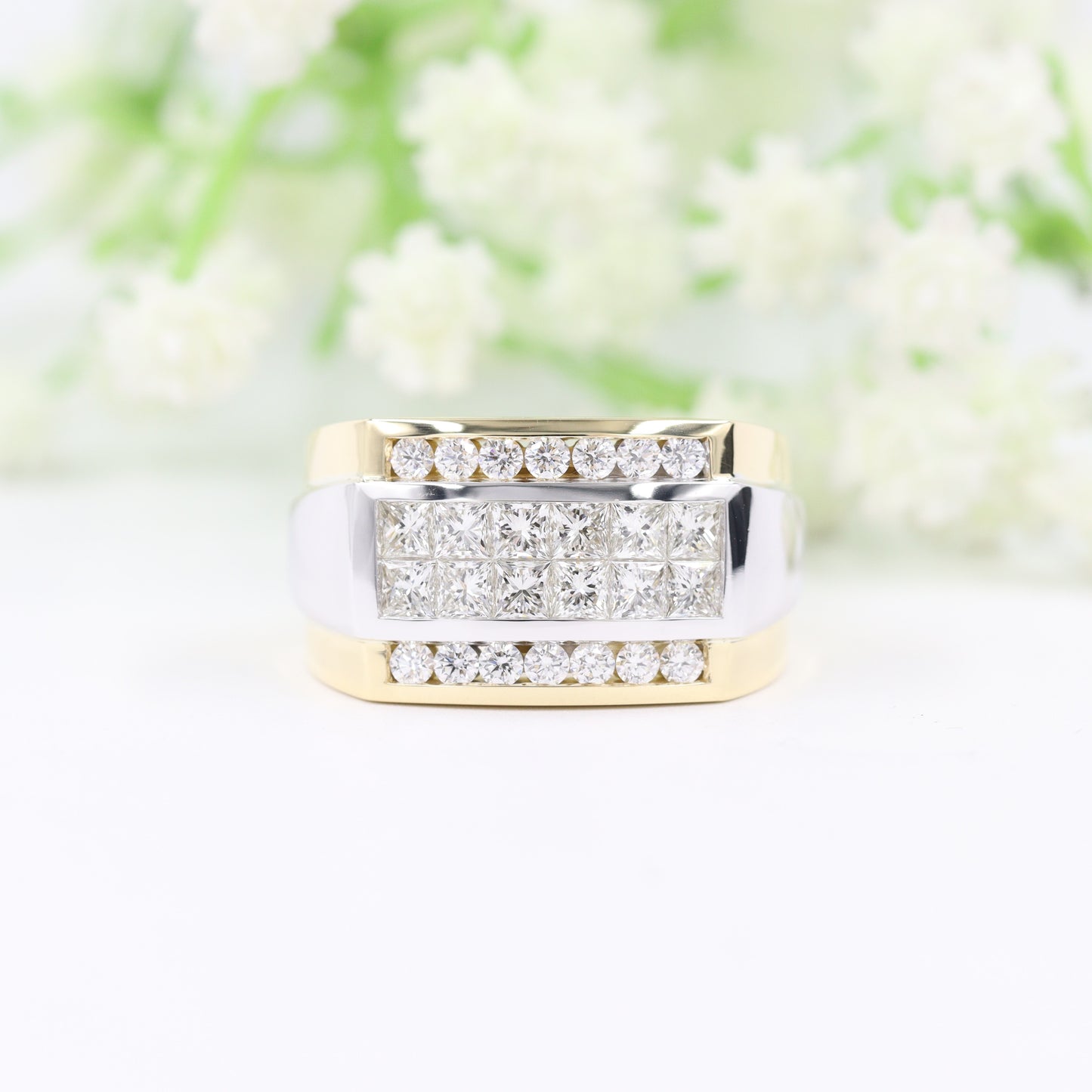 Princess Cut Diamond Invisible Set 2.75ct Men's Ring/Diamond Invisible Set Wedding Band/14K 18K gold Men's Diamond Ring/Anniversary gift