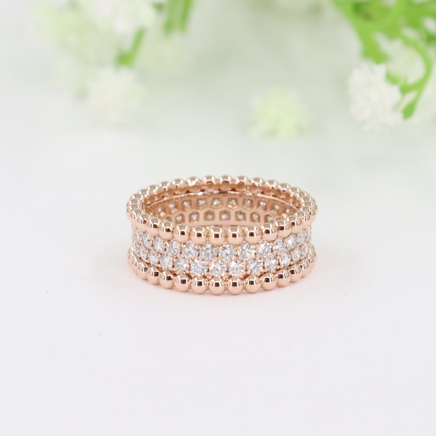 Round Diamond Double Row Eternity Ring/ 14K gold Unique Wedding Band/ Double Bead Ring/ Delicate Antique Anniversary Diamond ring/ Gift for her